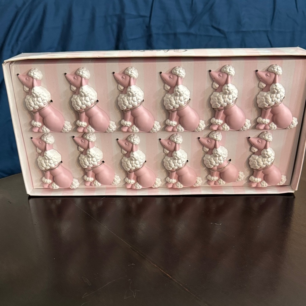 Pink and White Poodle Department 56 Shower Curtain Ring Set